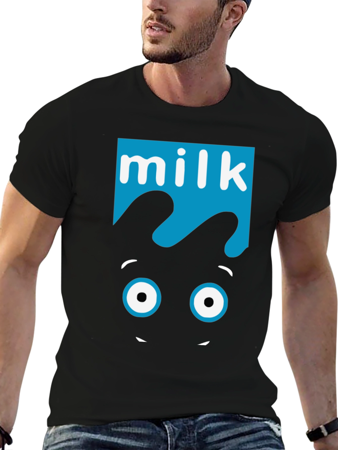 Milk Cartoon Graphic T-Shirt - Black