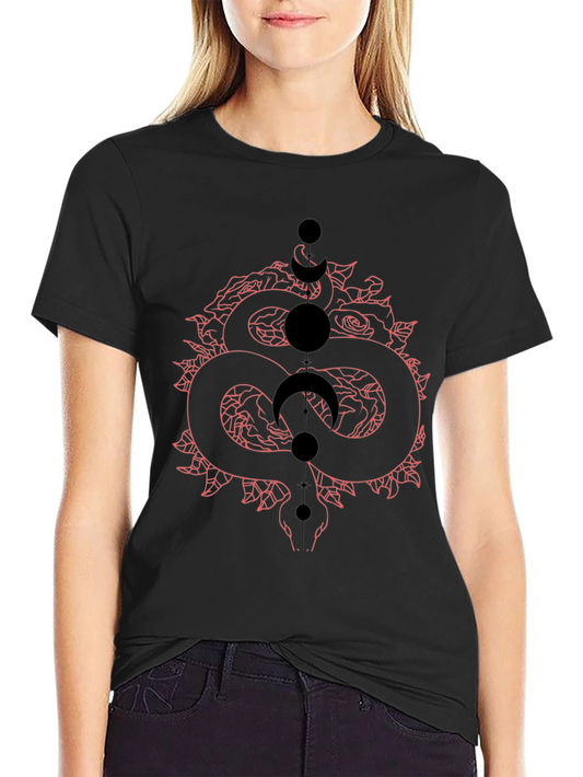 Serpent & Moon Phases Graphic Tee - Stylish Mens Black T-Shirt
