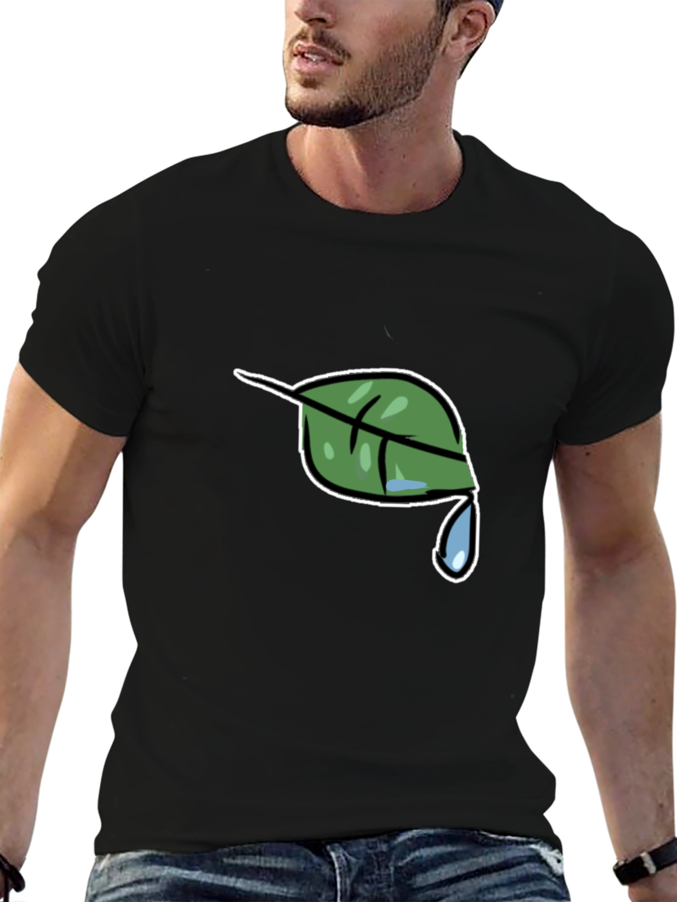 Nature Leaf Drip Graphic Black T-Shirt