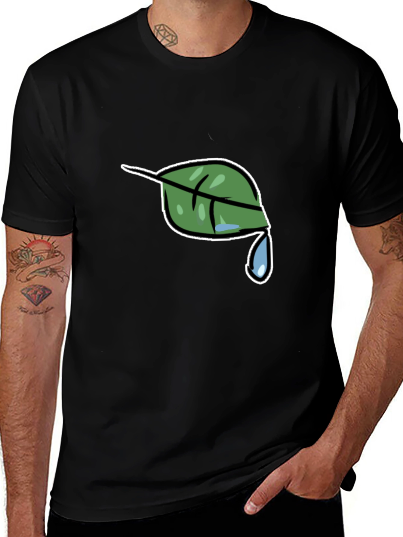 Nature Leaf Drip Graphic Black T-Shirt