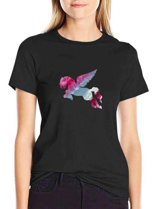 Watercolor Pegasus Graphic Black T-Shirt