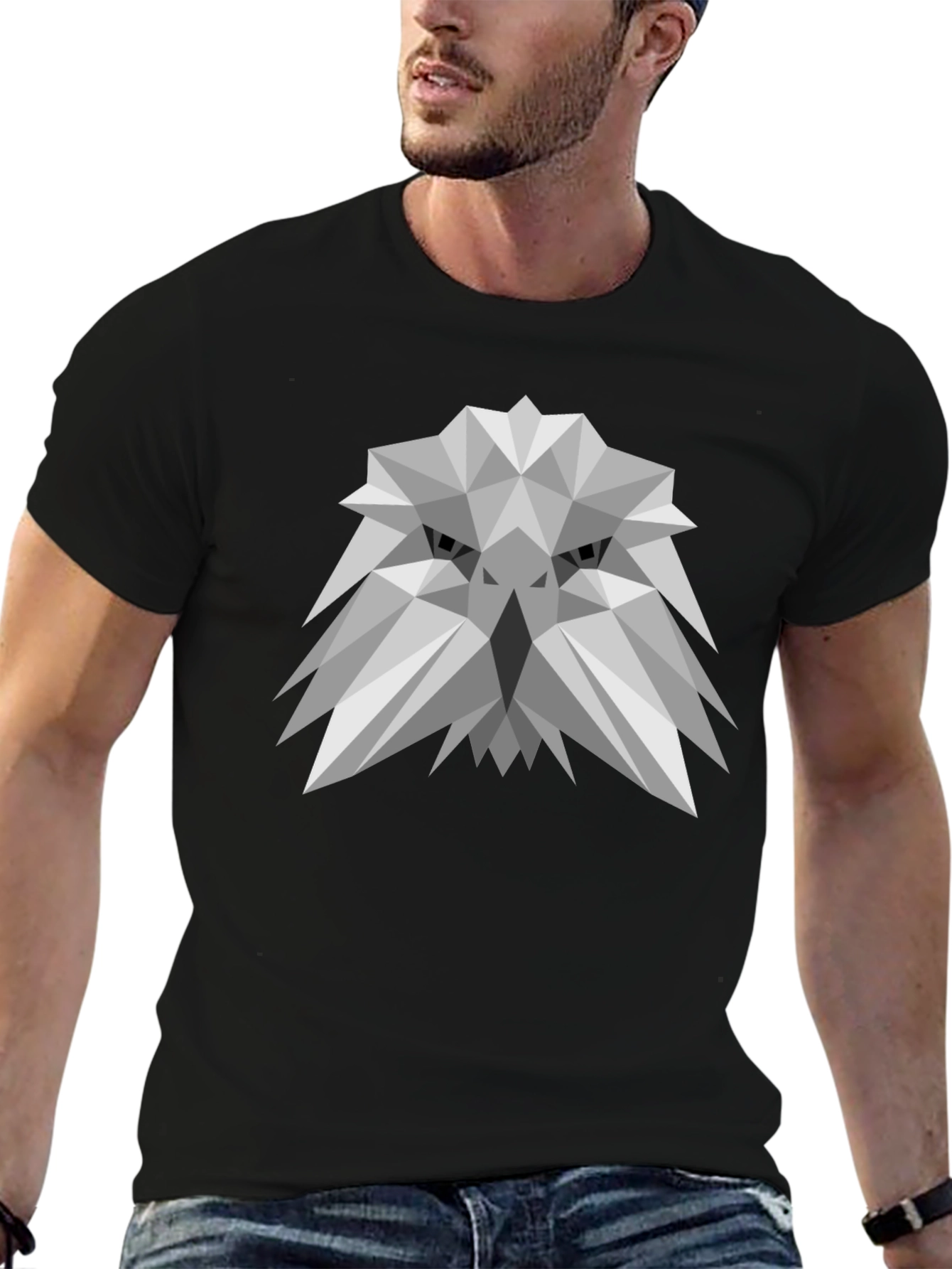 Geometric Eagle Graphic Tee - Modern Mens Black T-Shirt