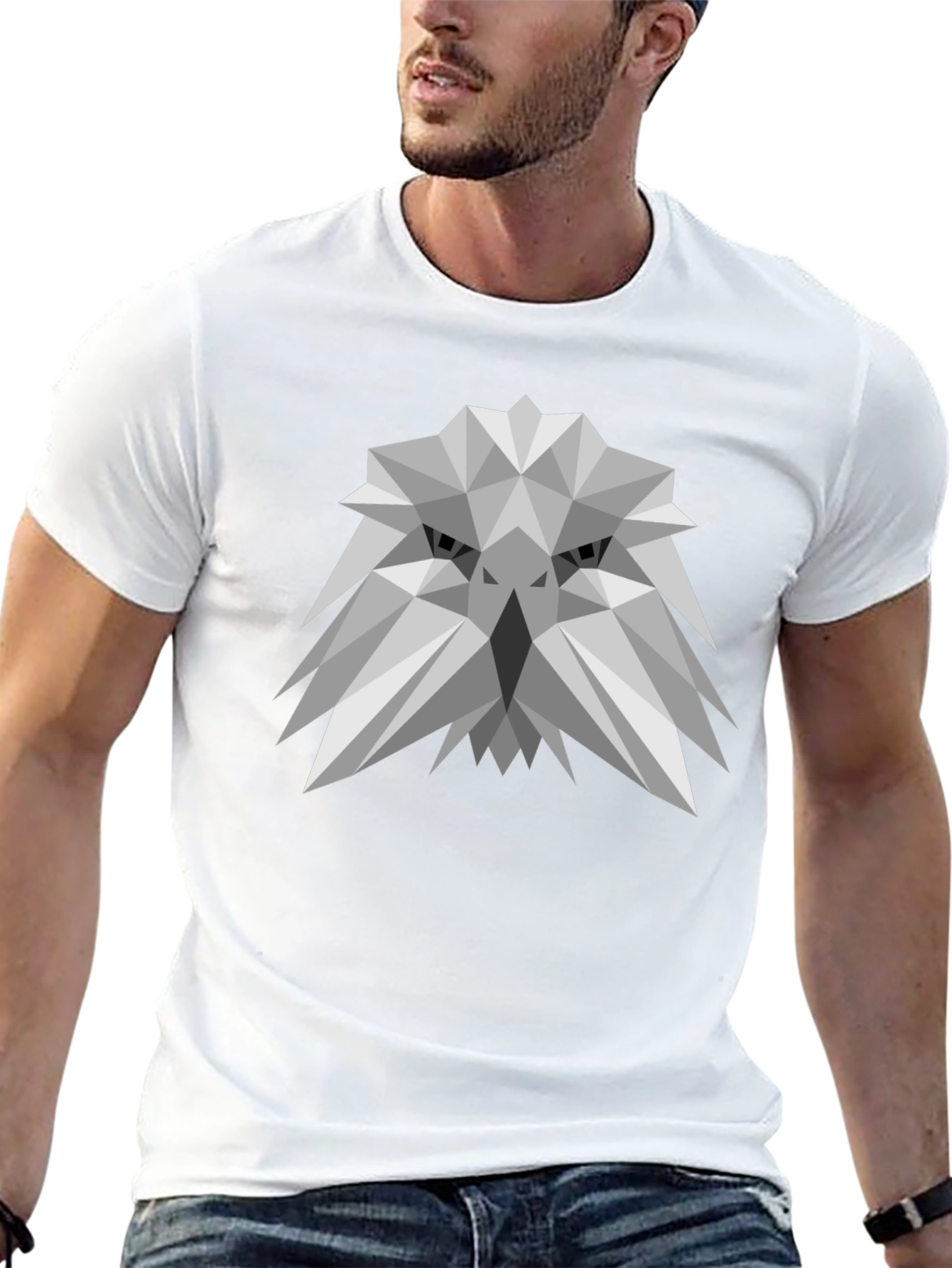 Geometric Eagle Graphic Tee - Modern Mens Black T-Shirt