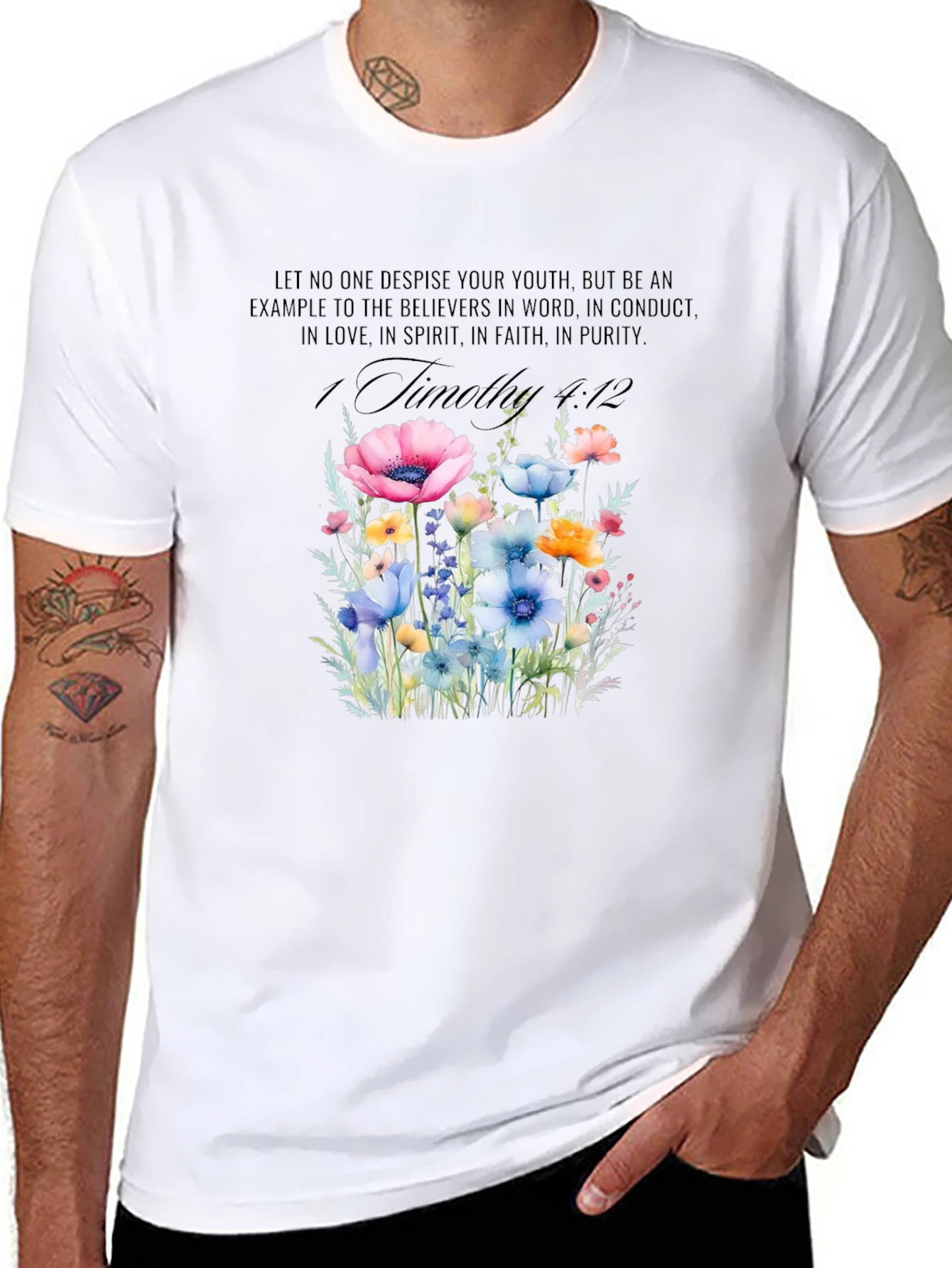 Floral Scripture T-Shirt - 1 Timothy 4:12
