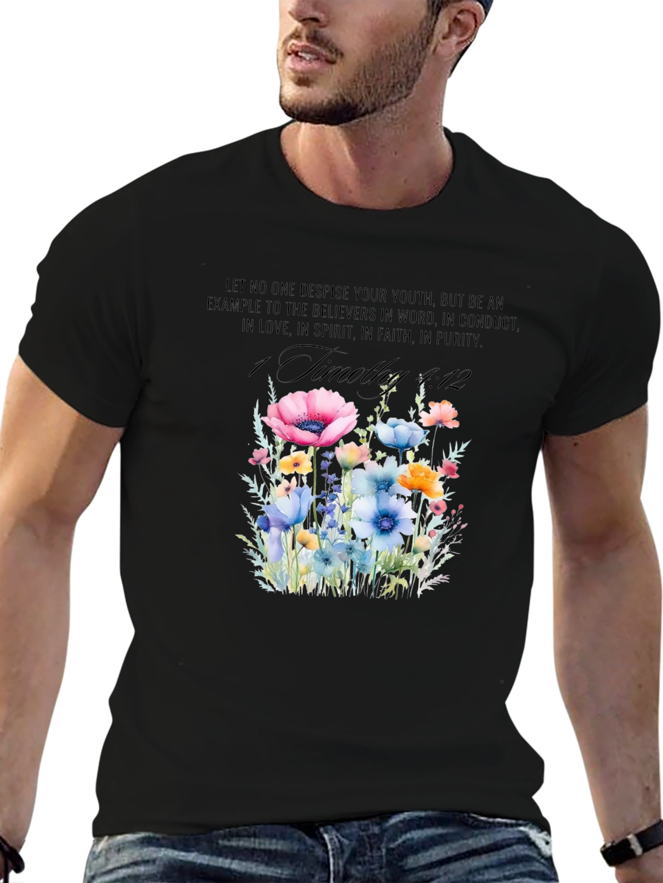 Floral Scripture T-Shirt - 1 Timothy 4:12