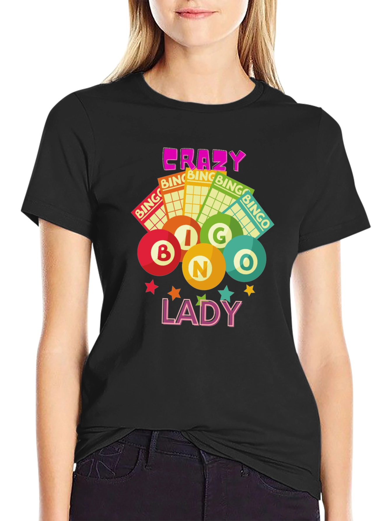 Crazy Bingo Lady Graphic T-Shirt