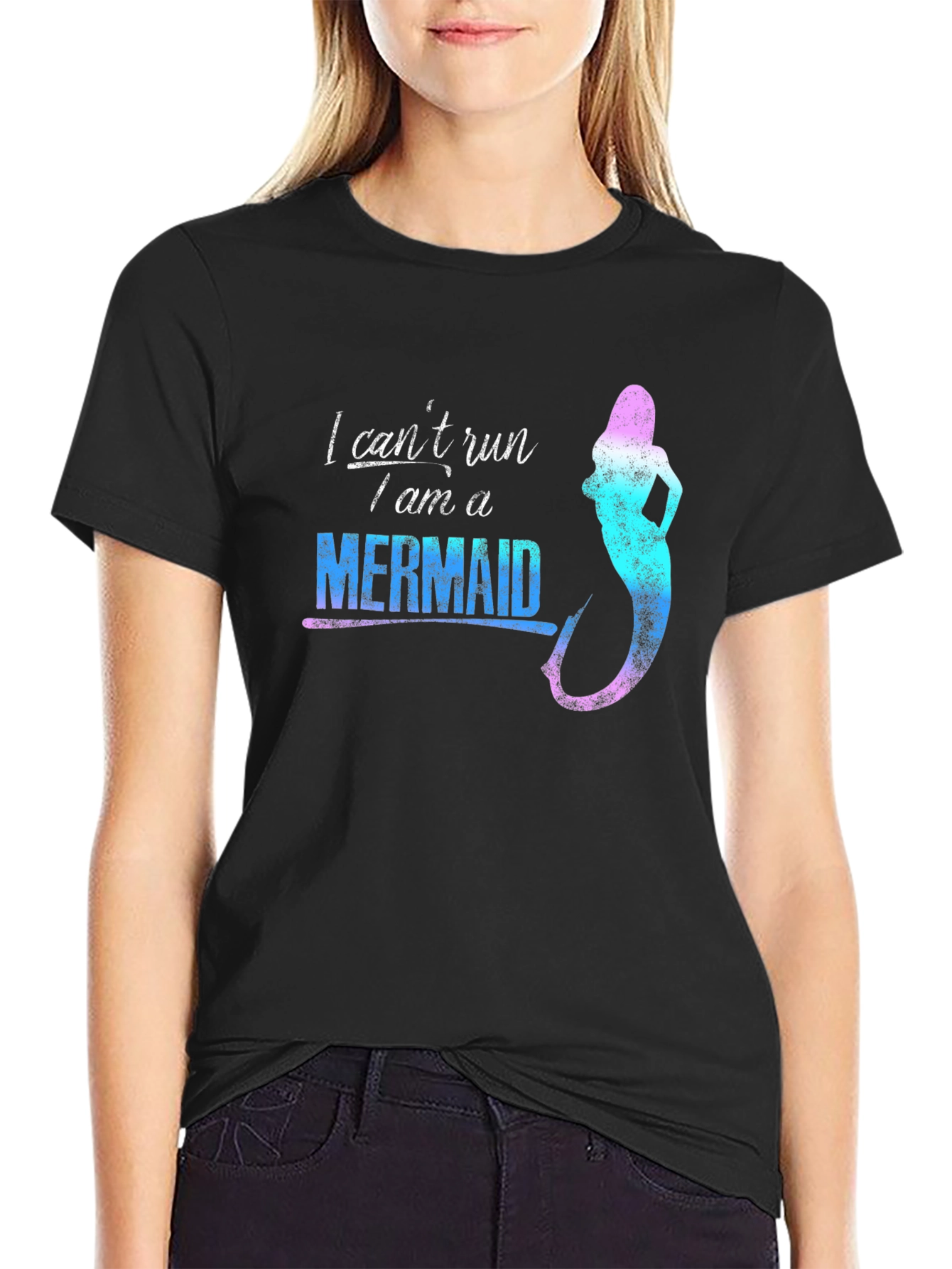 Mermaid Graphic Tee - I Cant Run Novelty T-Shirt