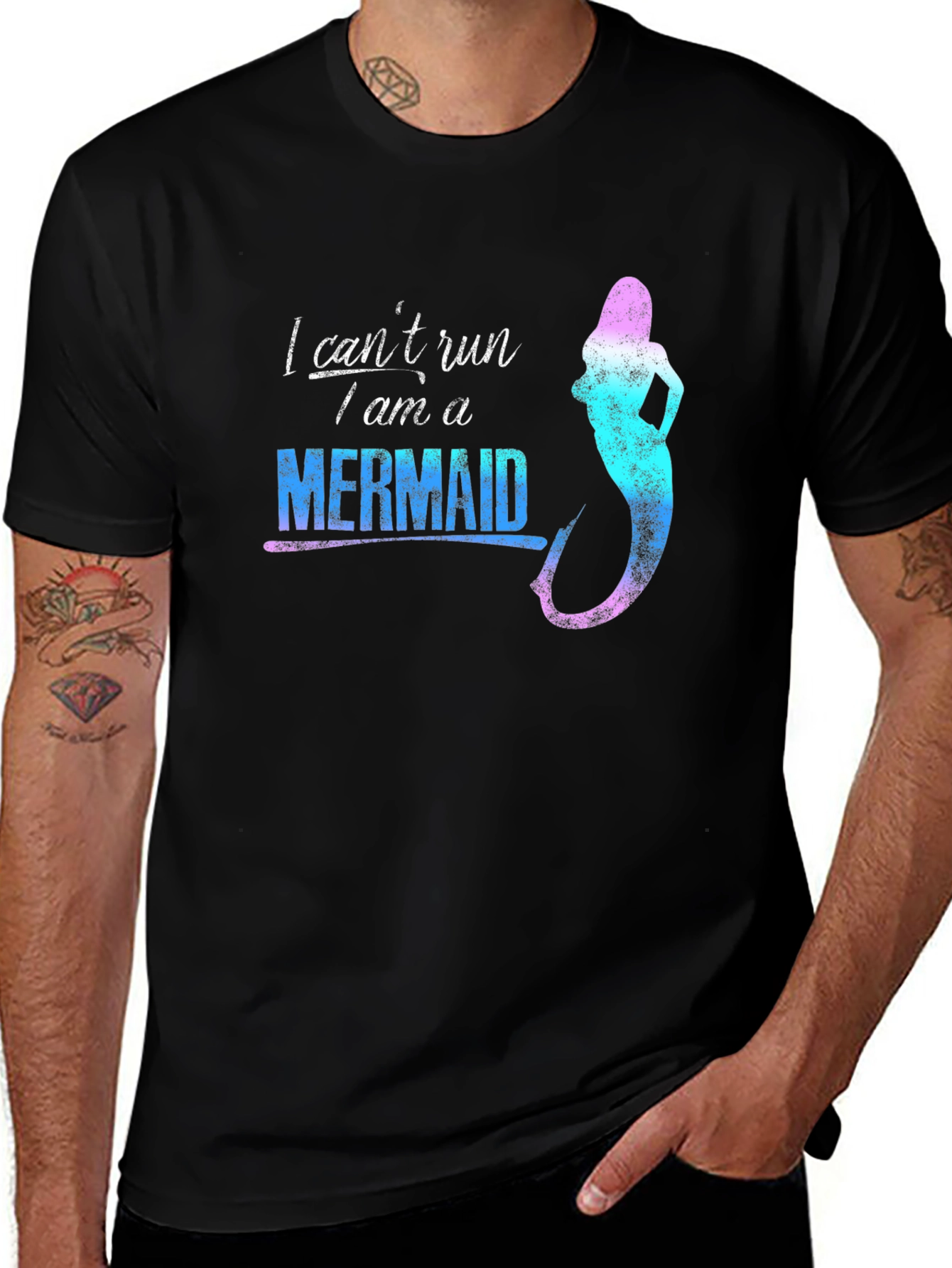 Mermaid Graphic Tee - I Cant Run Novelty T-Shirt