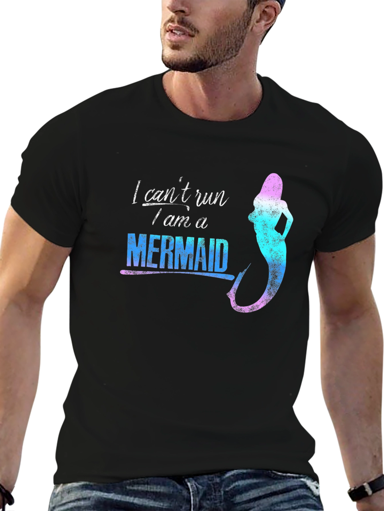 Mermaid Graphic Tee - I Cant Run Novelty T-Shirt