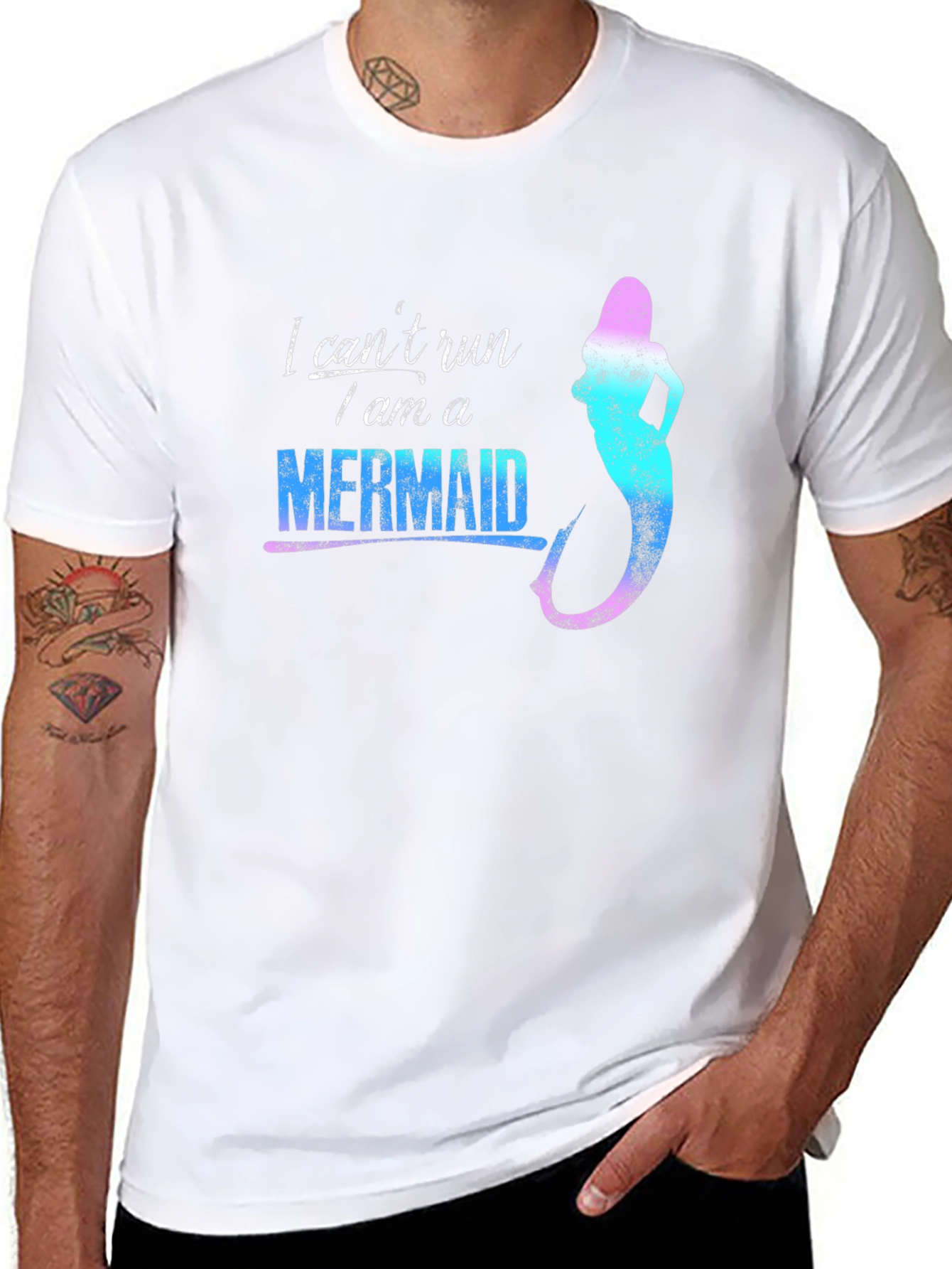 Mermaid Graphic Tee - I Cant Run Novelty T-Shirt