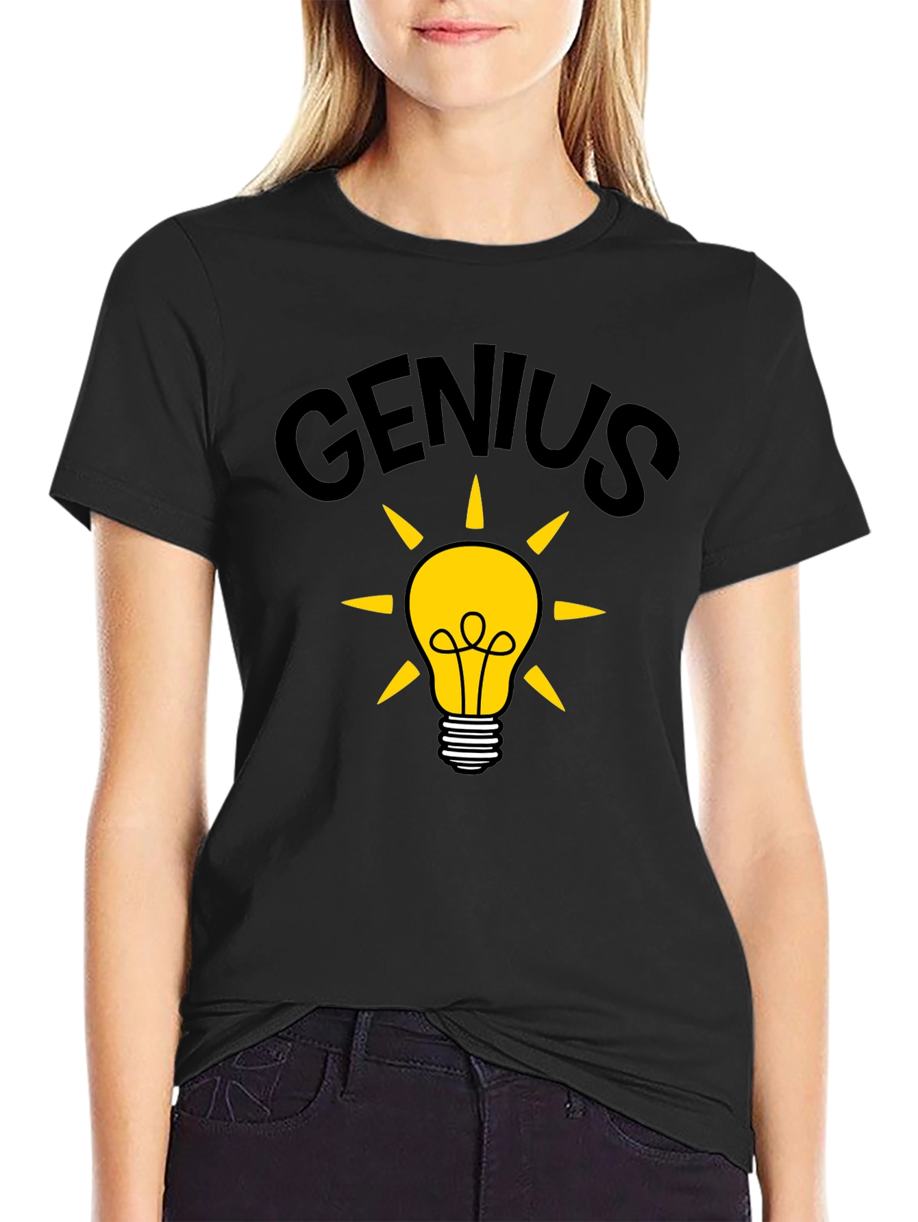 Genius Idea Light Bulb T-Shirt - Black Cotton Tee