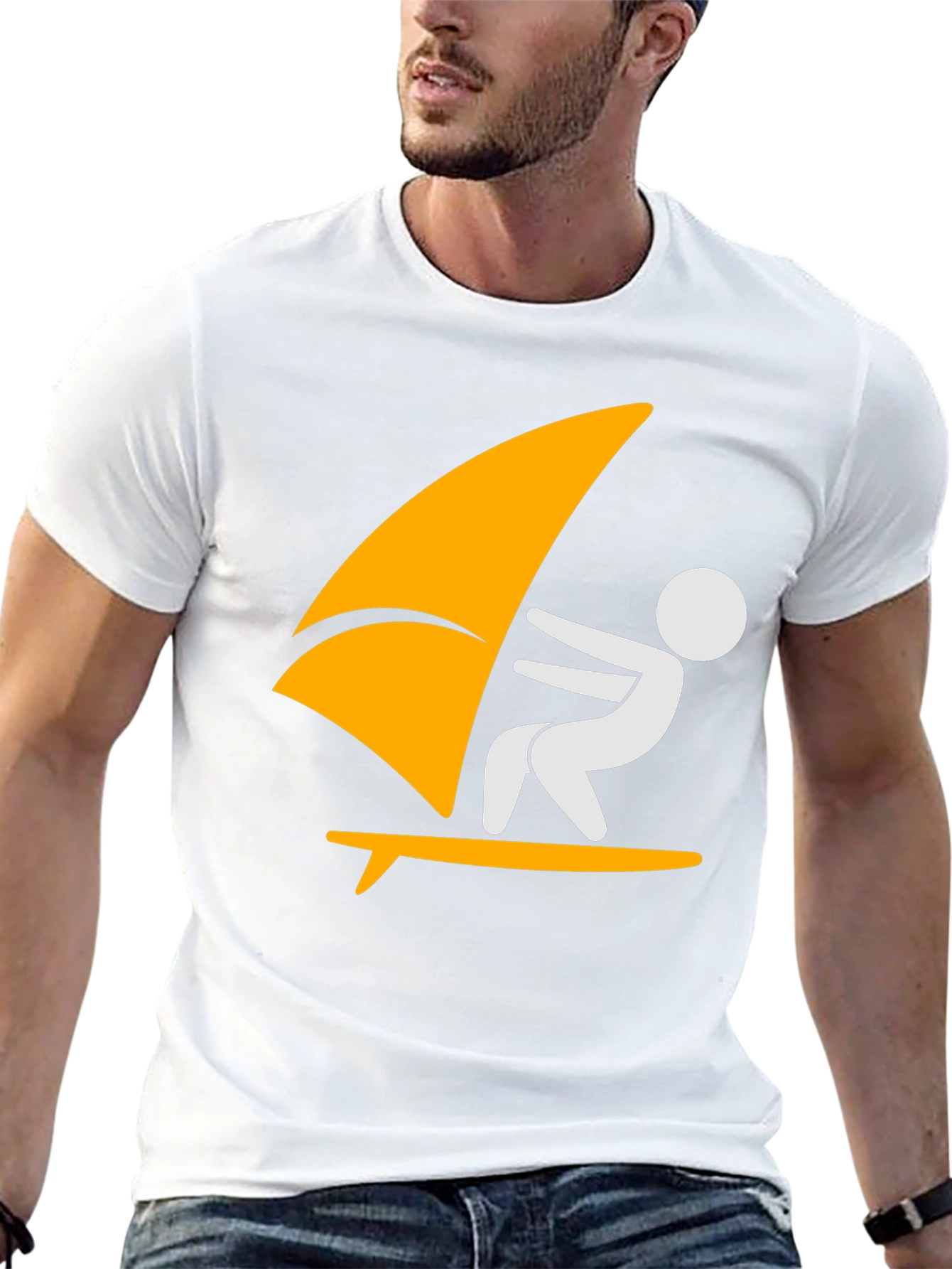 Windsurfing Graphic Tee - Black Cotton T-Shirt