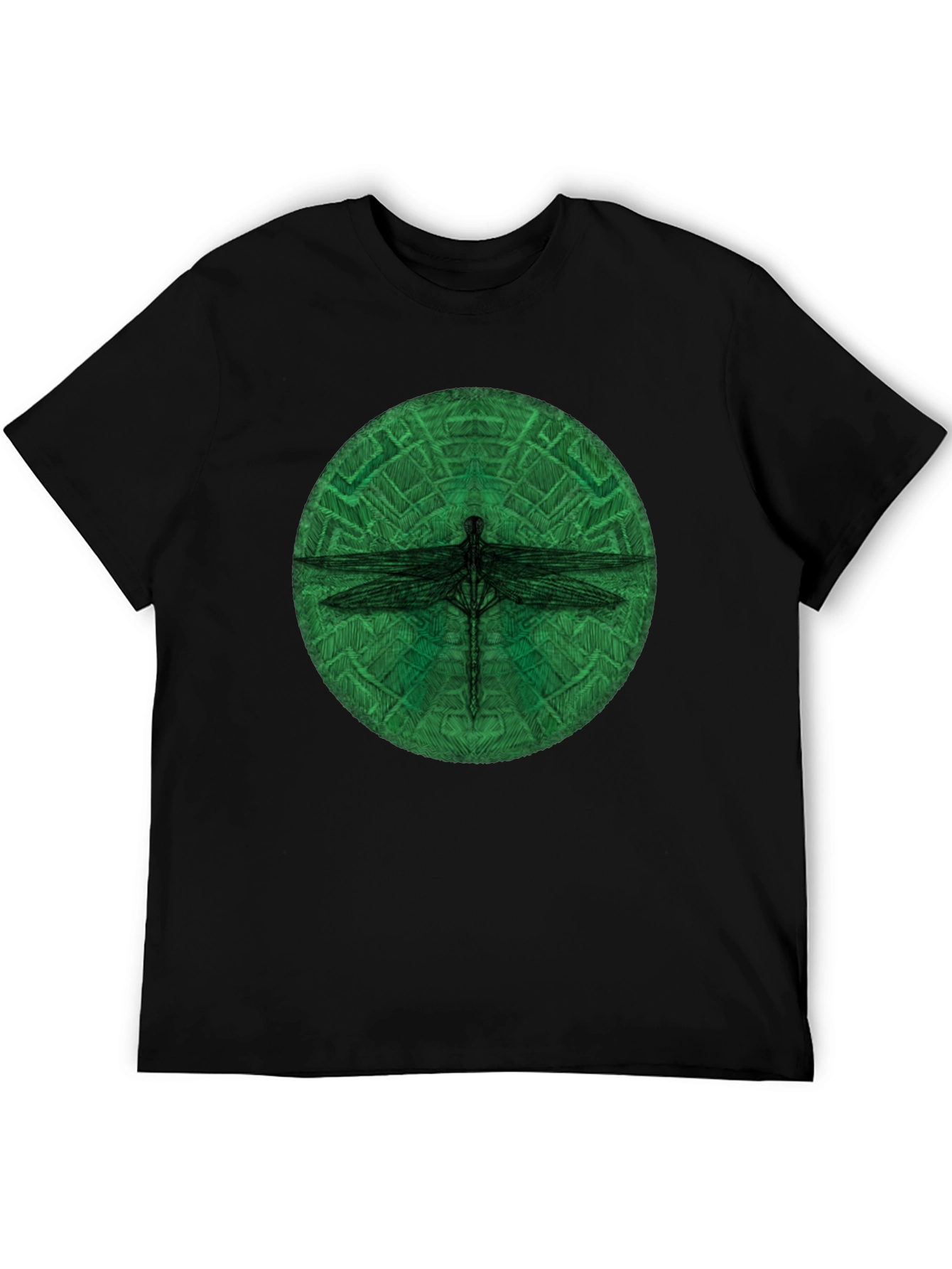 Dragonfly Green Circle Black T-Shirt