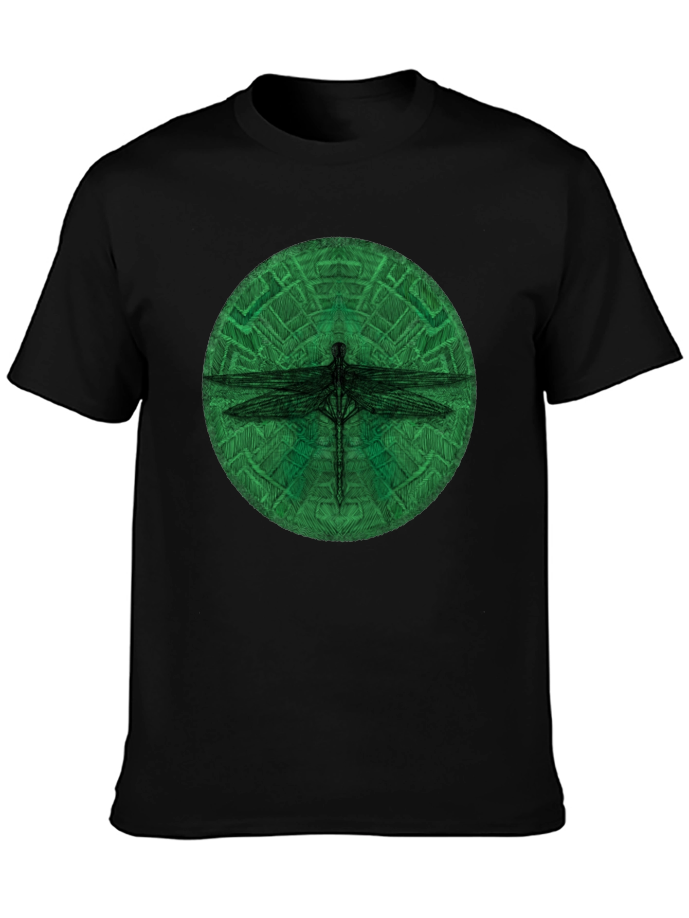 Dragonfly Green Circle Black T-Shirt