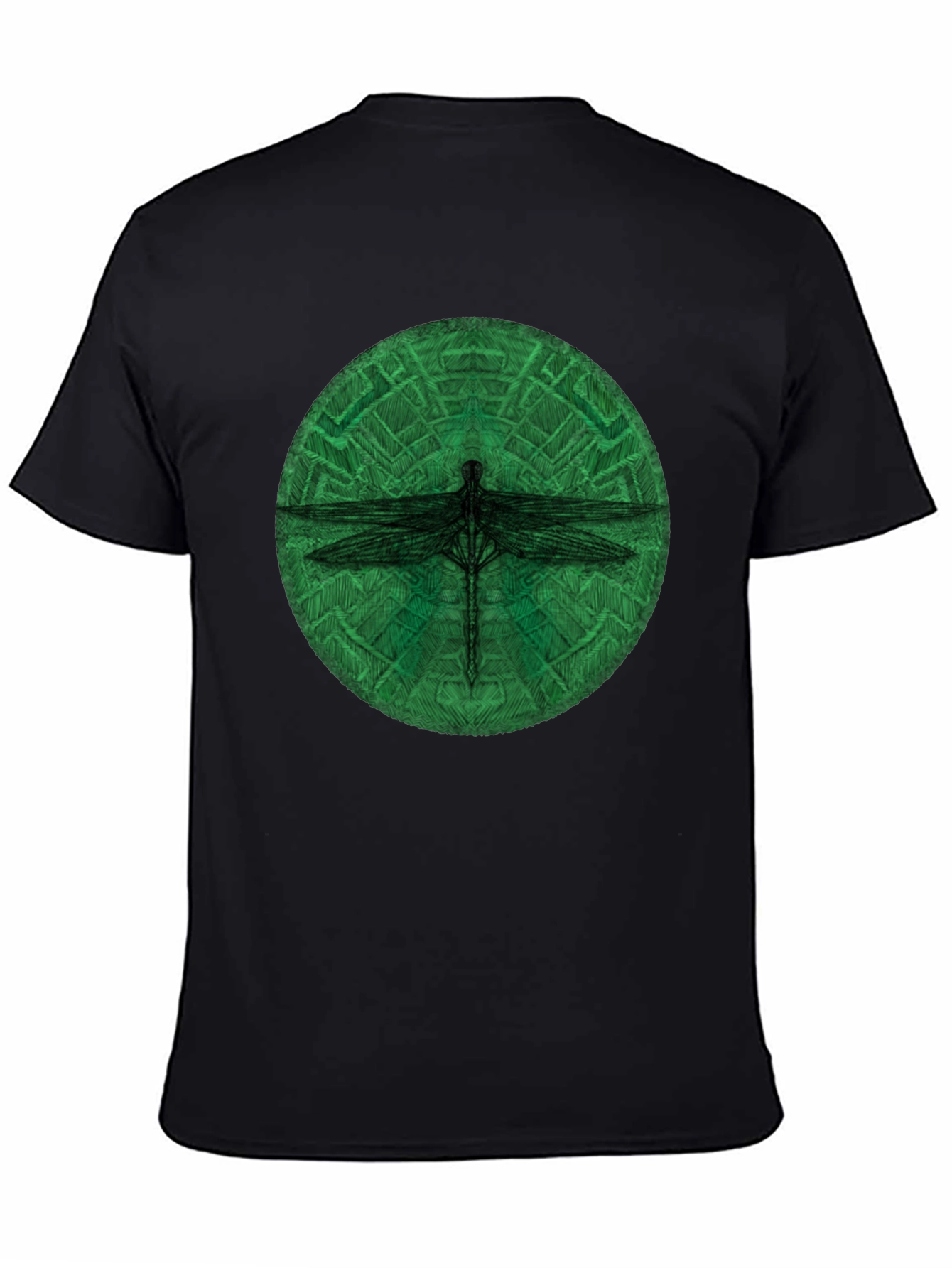 Dragonfly Green Circle Black T-Shirt