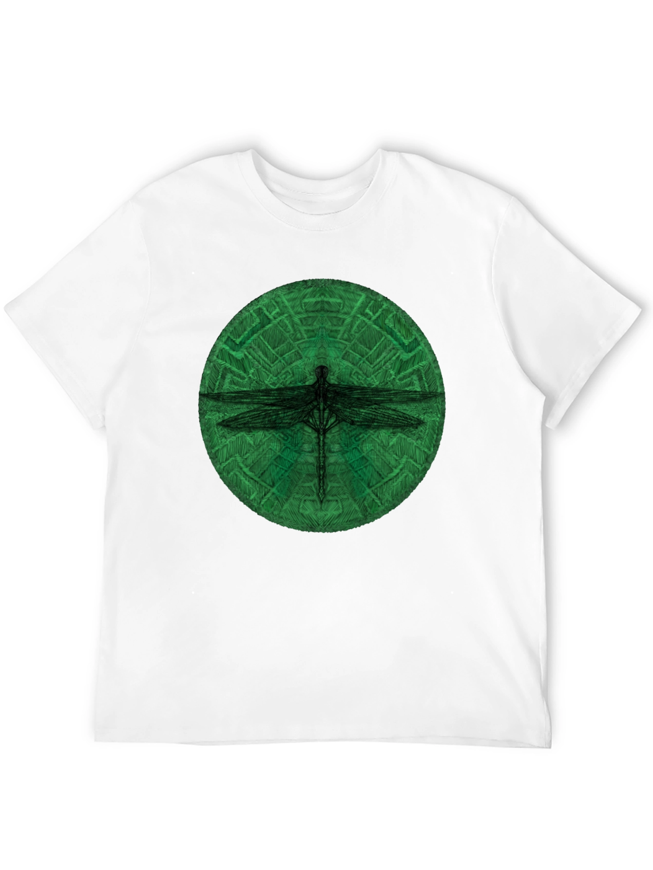 Dragonfly Green Circle Black T-Shirt