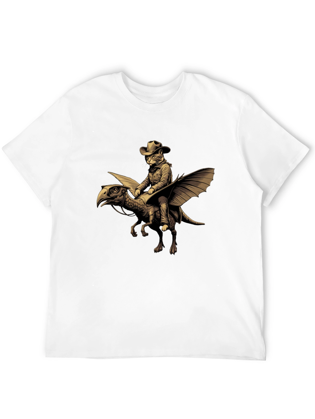 Cat Cowboy Riding Dinosaur T-Shirt
