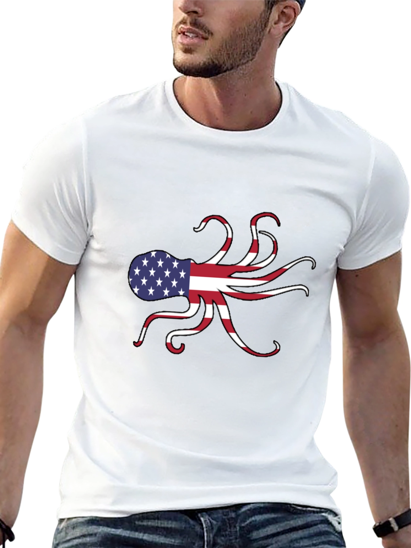 American Flag Octopus Graphic T-Shirt