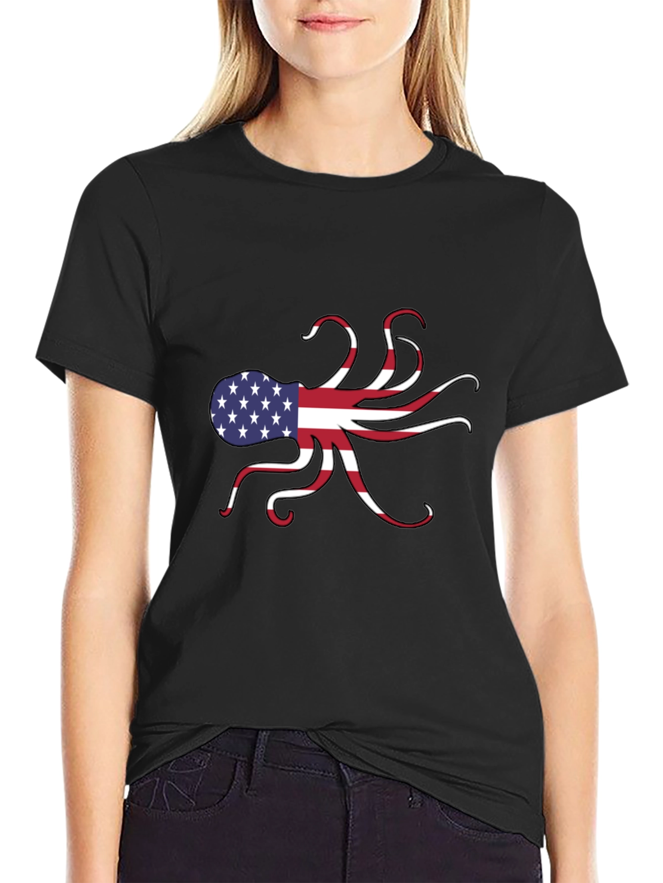 American Flag Octopus Graphic T-Shirt