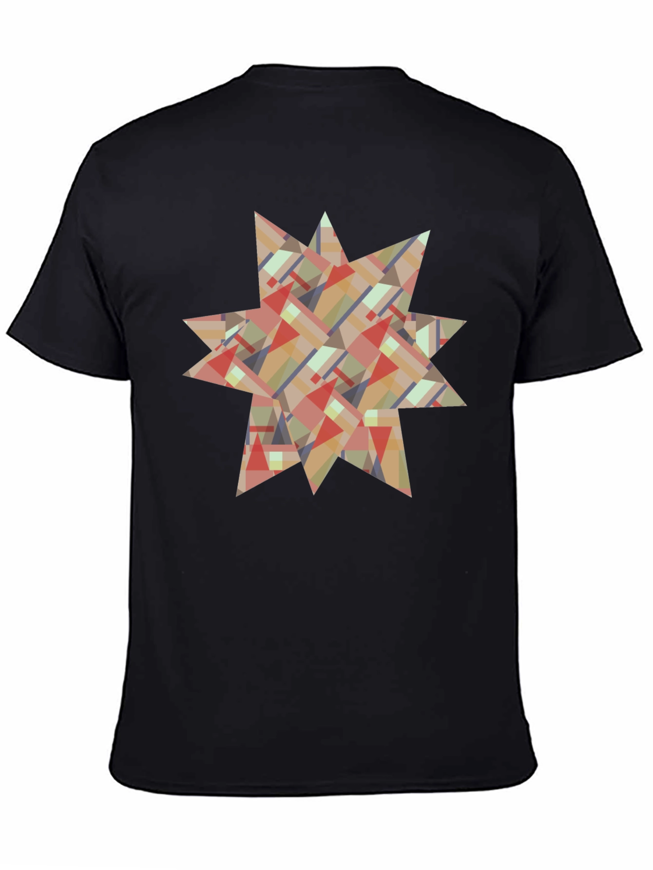 Abstract Geometric Star Design Black T-Shirt