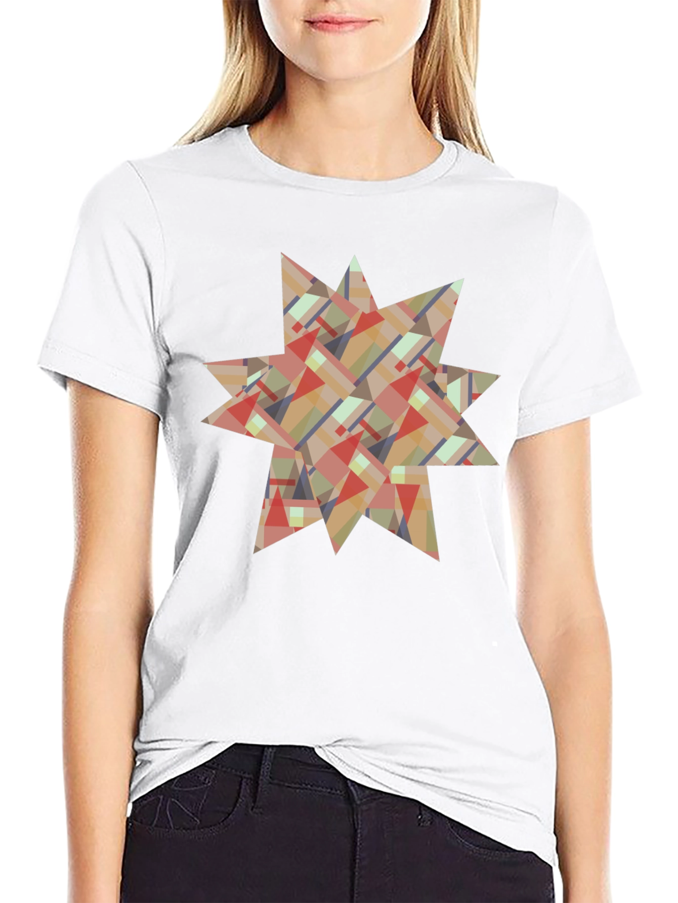 Abstract Geometric Star Design Black T-Shirt