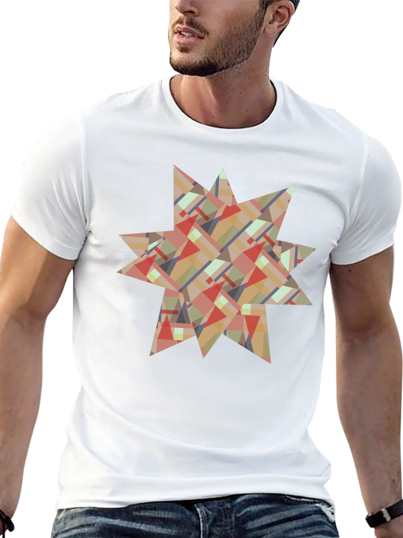 Abstract Geometric Star Design Black T-Shirt