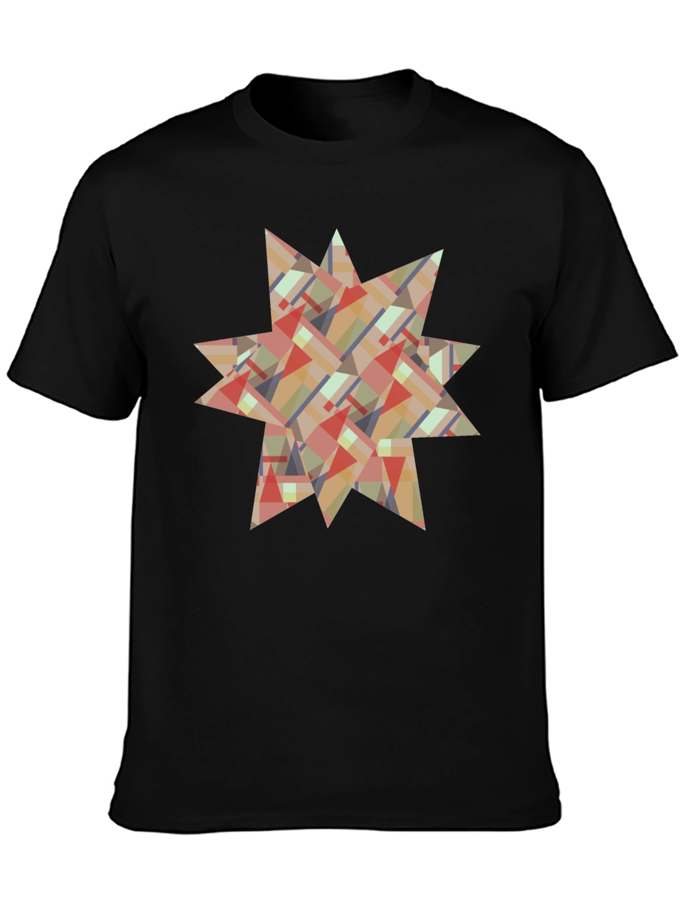 Abstract Geometric Star Design Black T-Shirt
