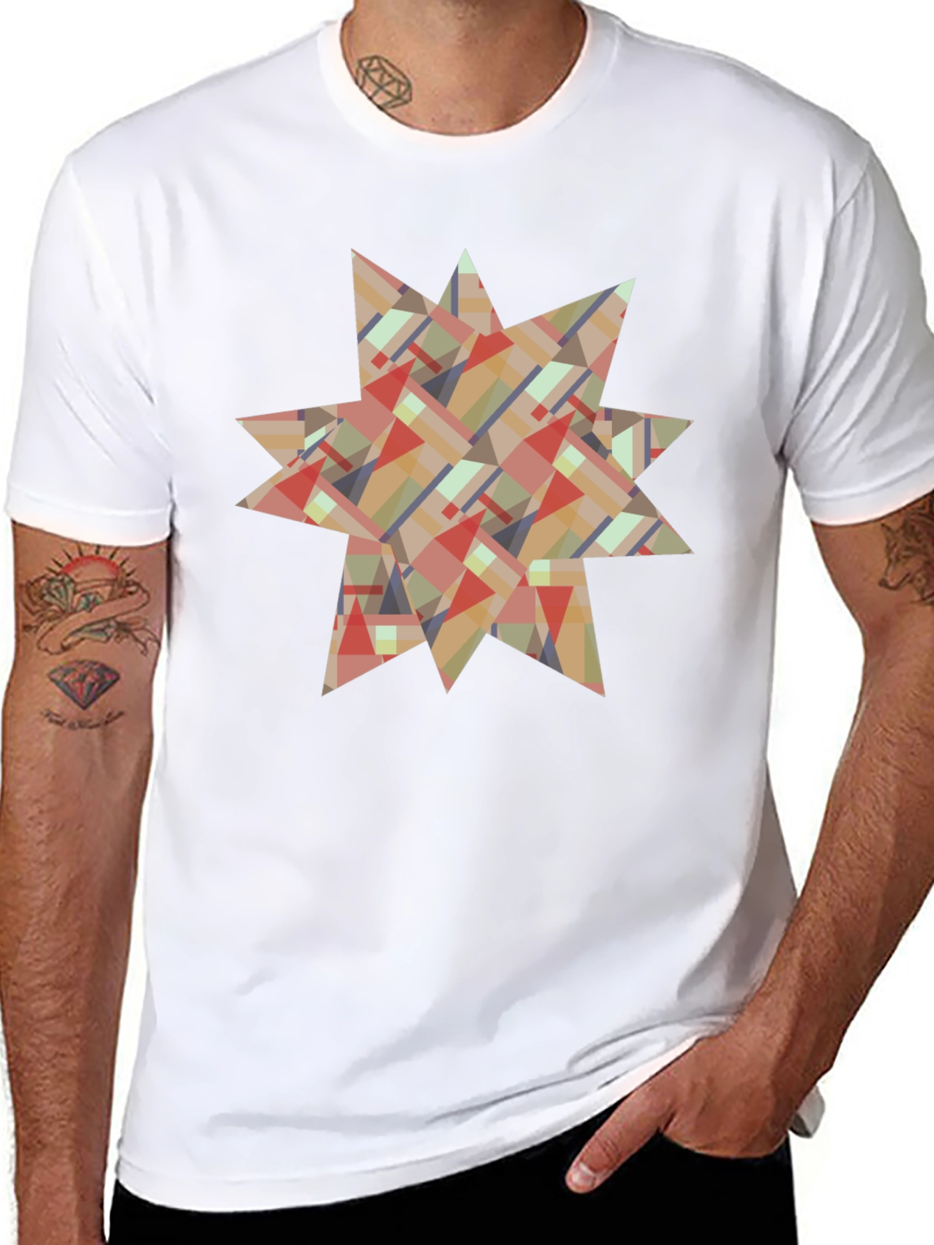 Abstract Geometric Star Design Black T-Shirt