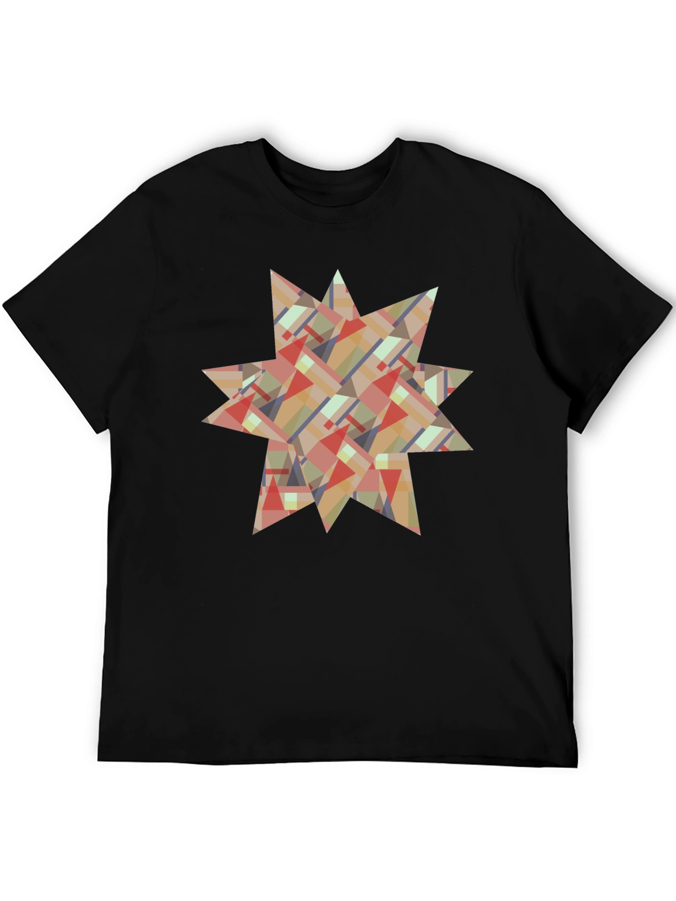Abstract Geometric Star Design Black T-Shirt