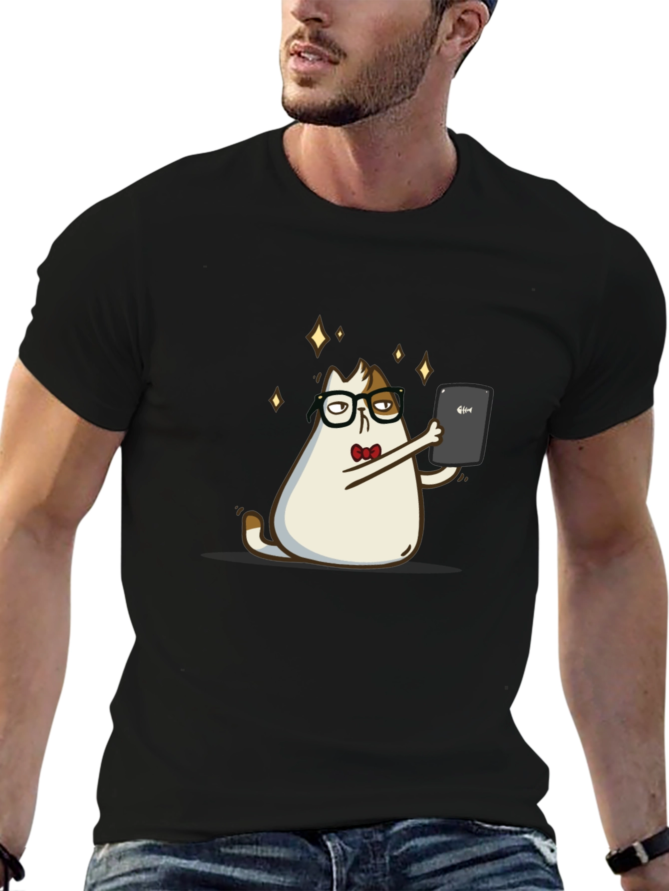 Cat Selfie Black T-Shirt