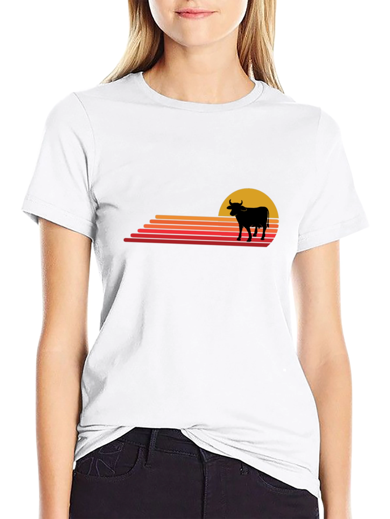 Retro Sunset Cow Graphic Tee