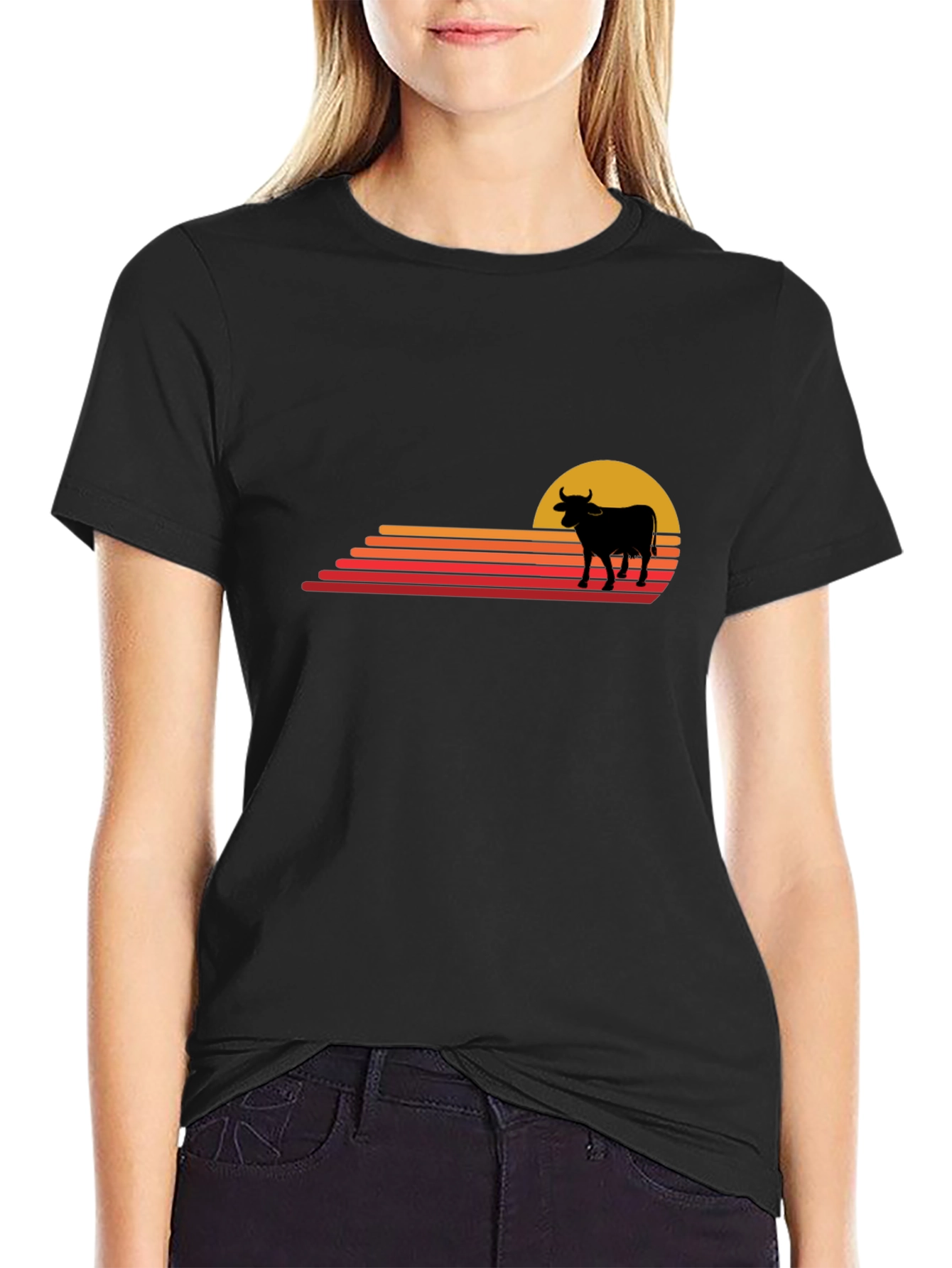 Retro Sunset Cow Graphic Tee