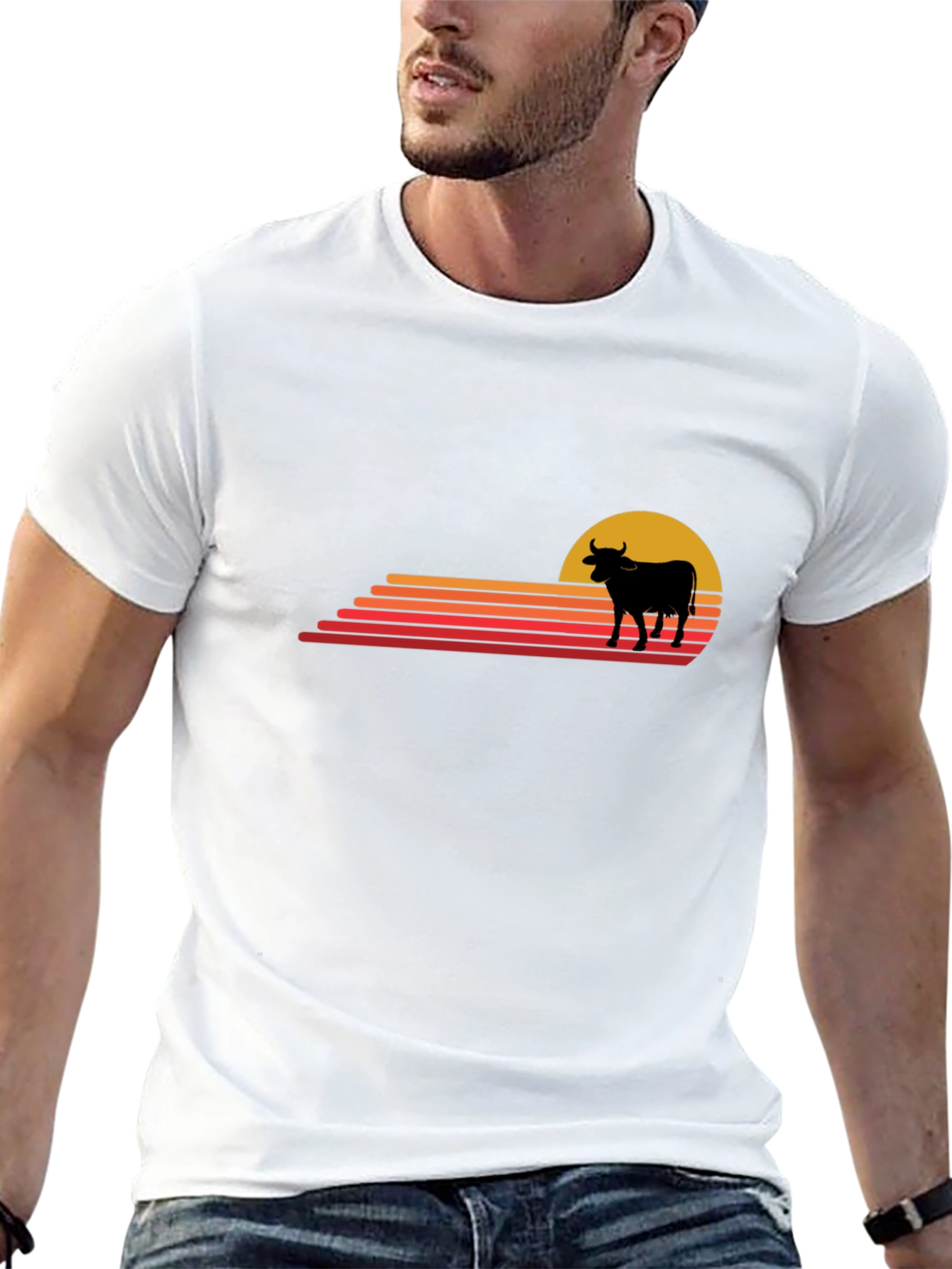 Retro Sunset Cow Graphic Tee
