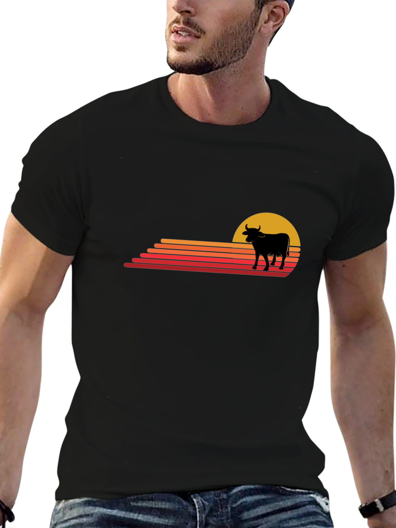 Retro Sunset Cow Graphic Tee