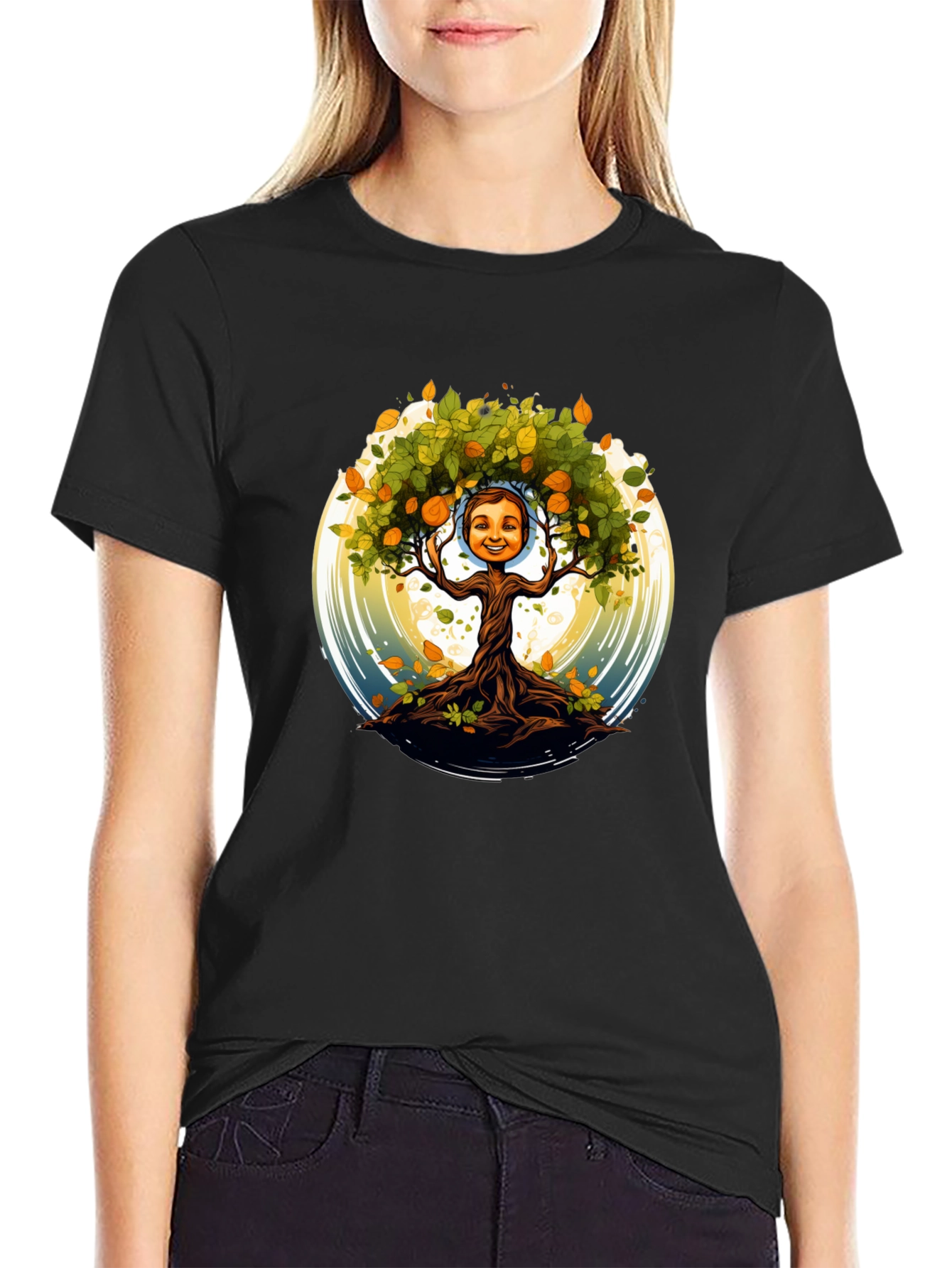 Tree Child Graphic Print T-Shirt - Black