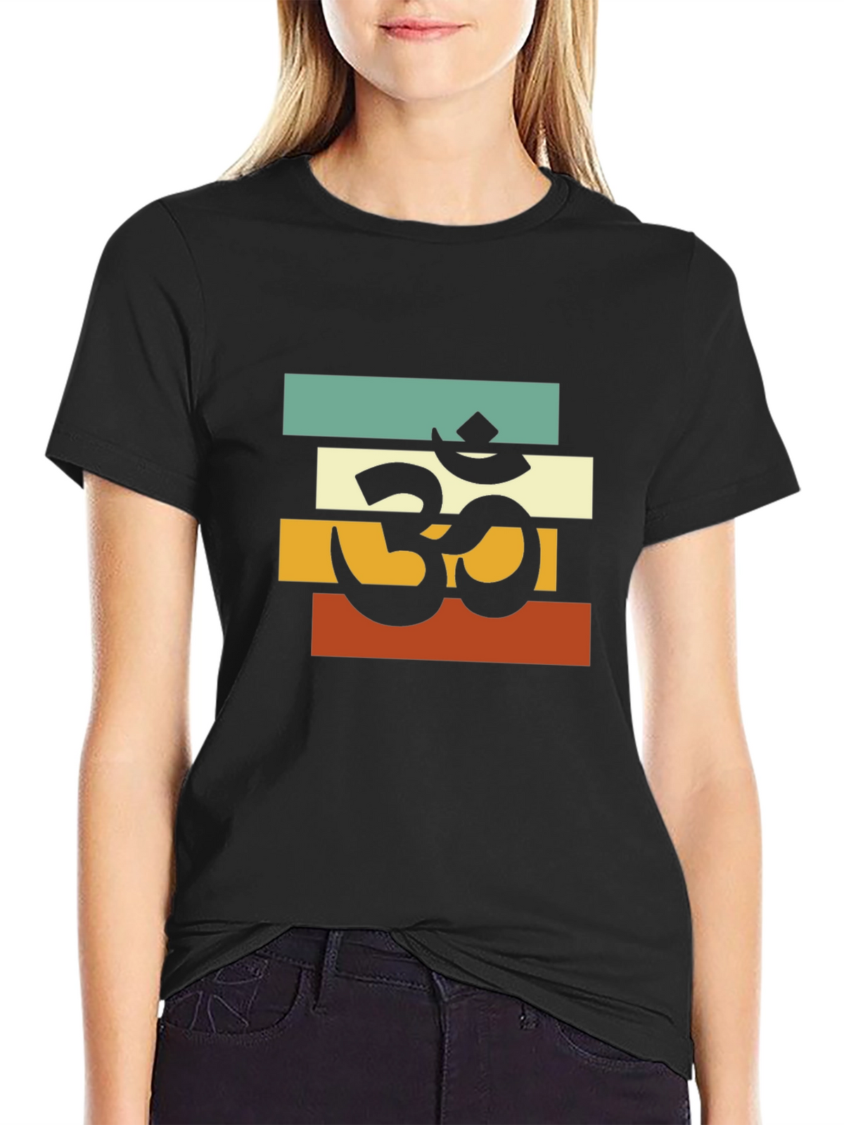 Om Retro Striped T-Shirt - Black
