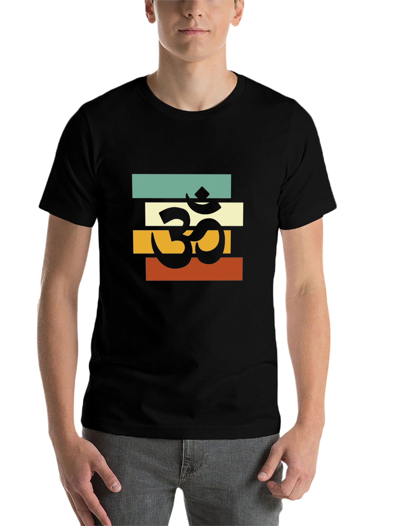 Om Retro Striped T-Shirt - Black