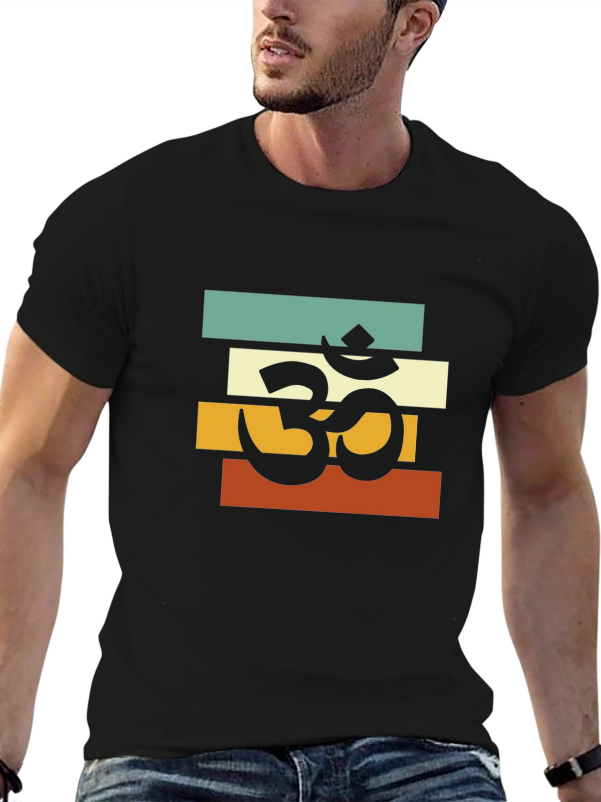 Om Retro Striped T-Shirt - Black
