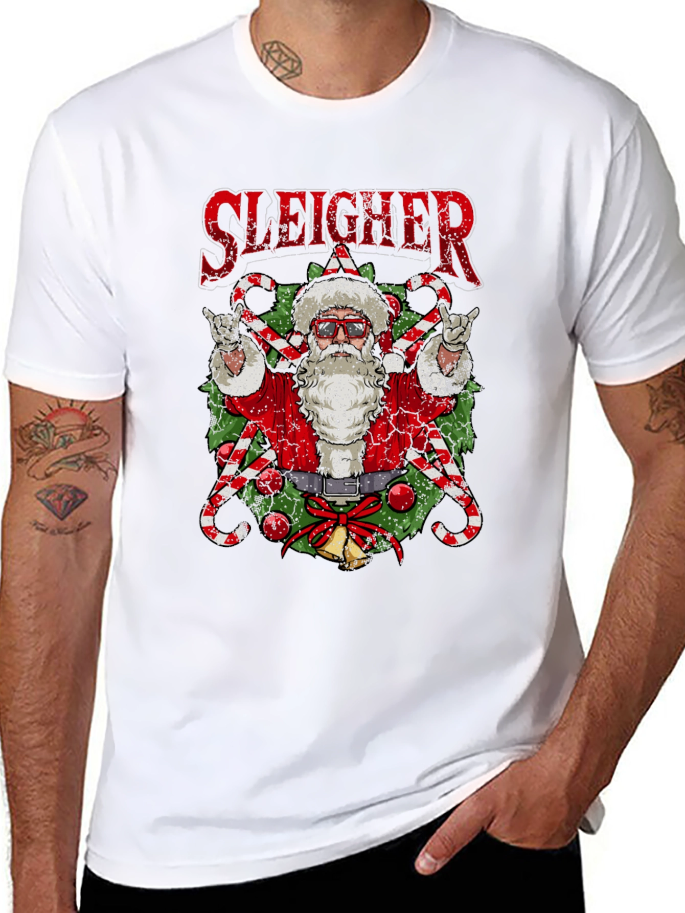 Sleigher Santa T-Shirt - Rockin Christmas Tee