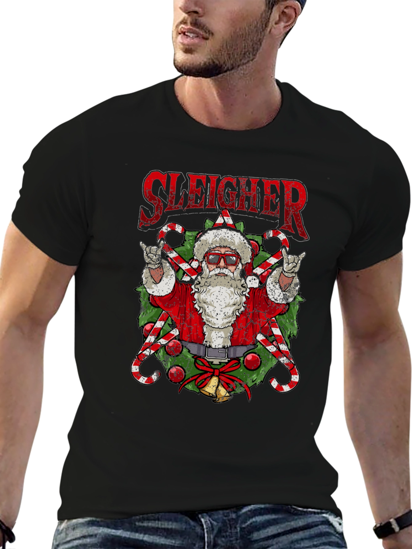 Sleigher Santa T-Shirt - Rockin Christmas Tee