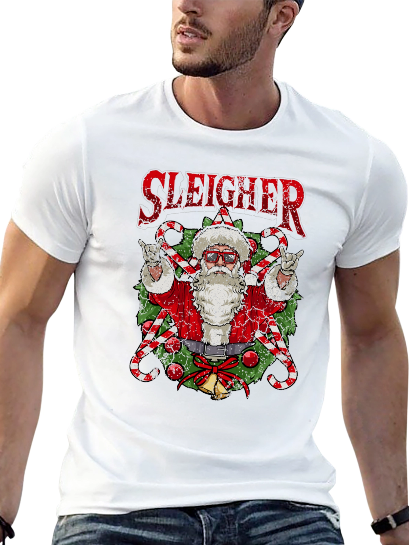 Sleigher Santa T-Shirt - Rockin Christmas Tee