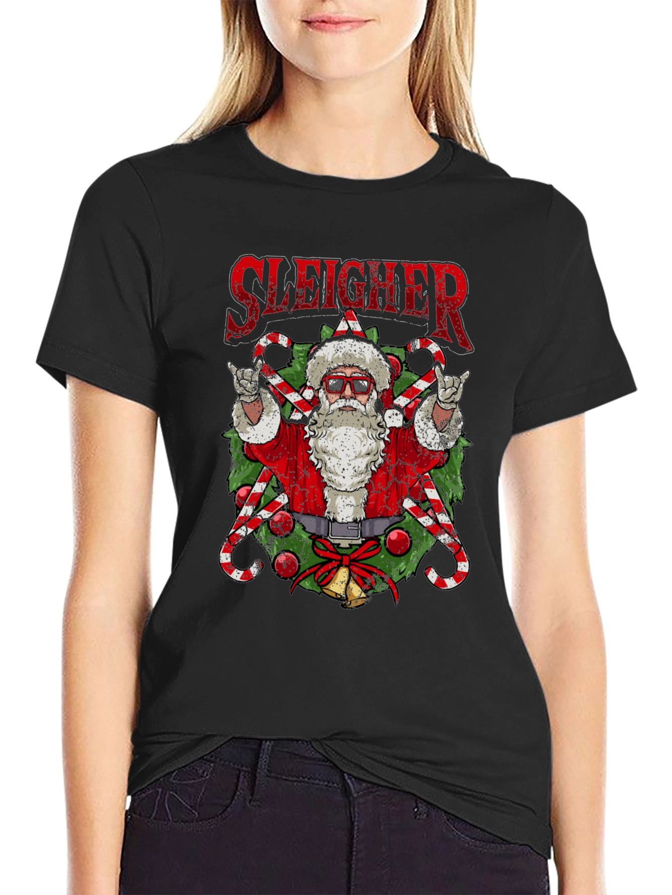 Sleigher Santa T-Shirt - Rockin Christmas Tee