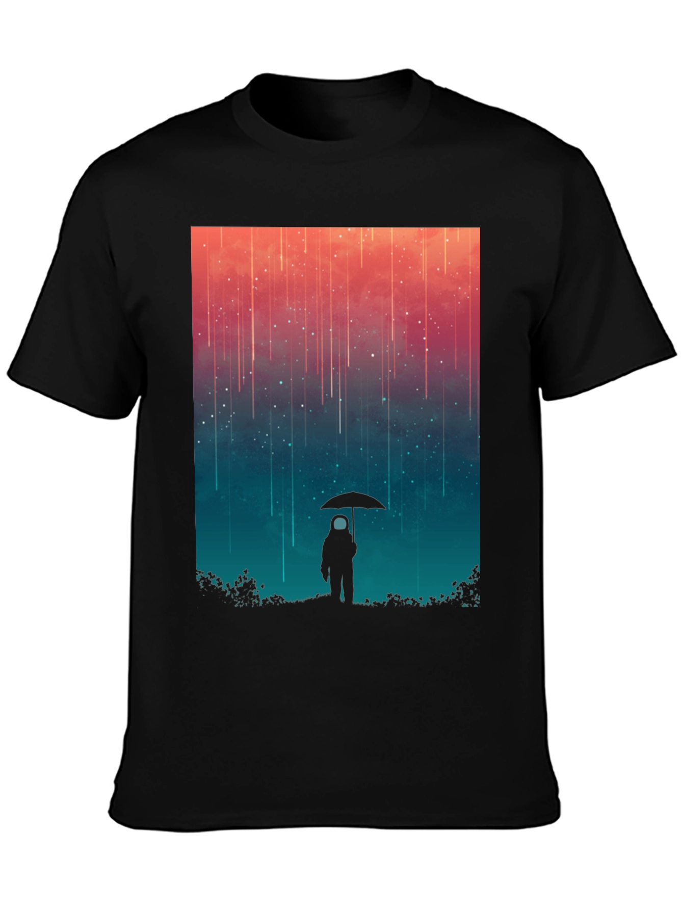 Astronaut Umbrella Graphic Tee - Stylish Black Cotton Shirt