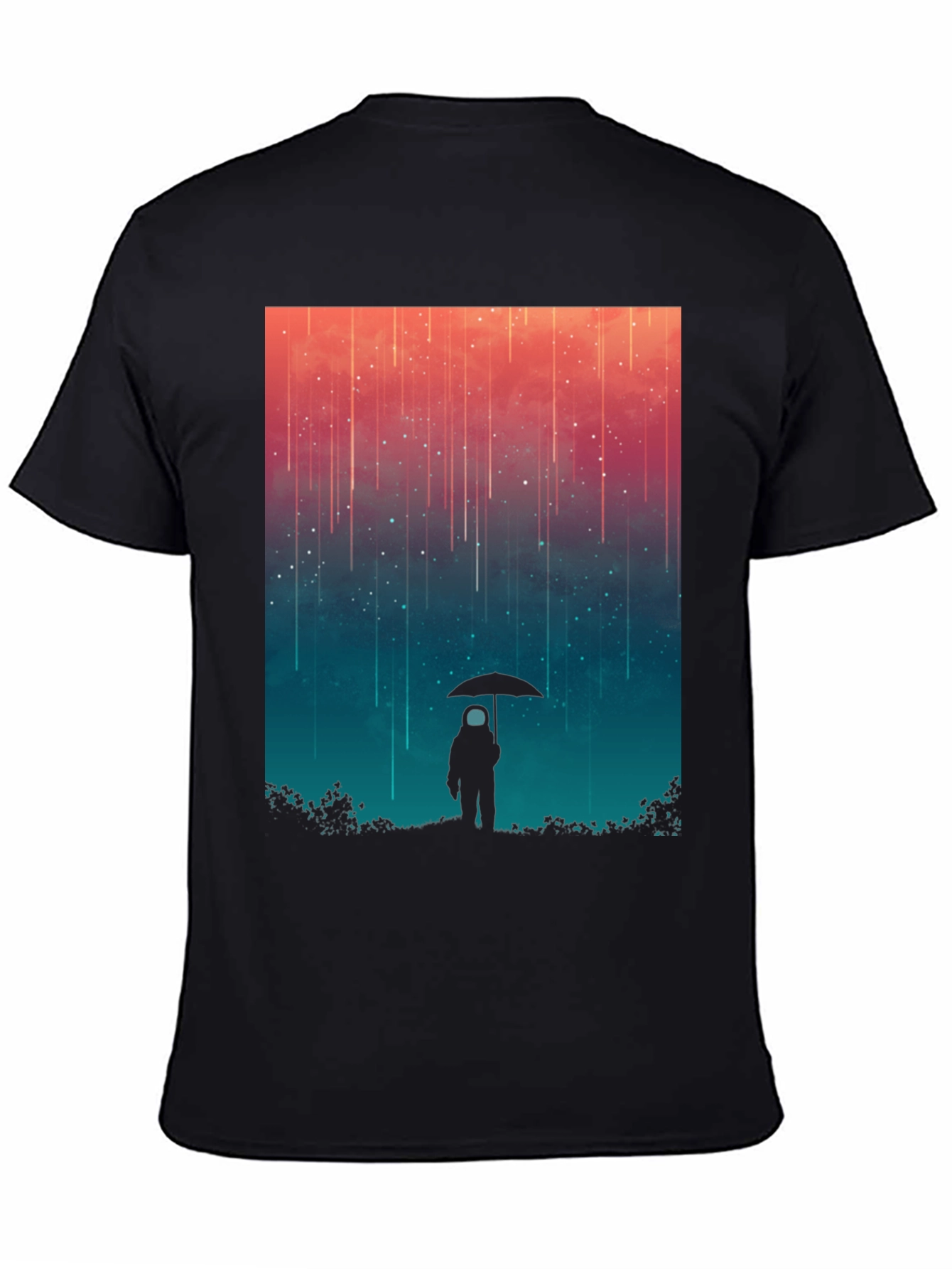 Astronaut Umbrella Graphic Tee - Stylish Black Cotton Shirt
