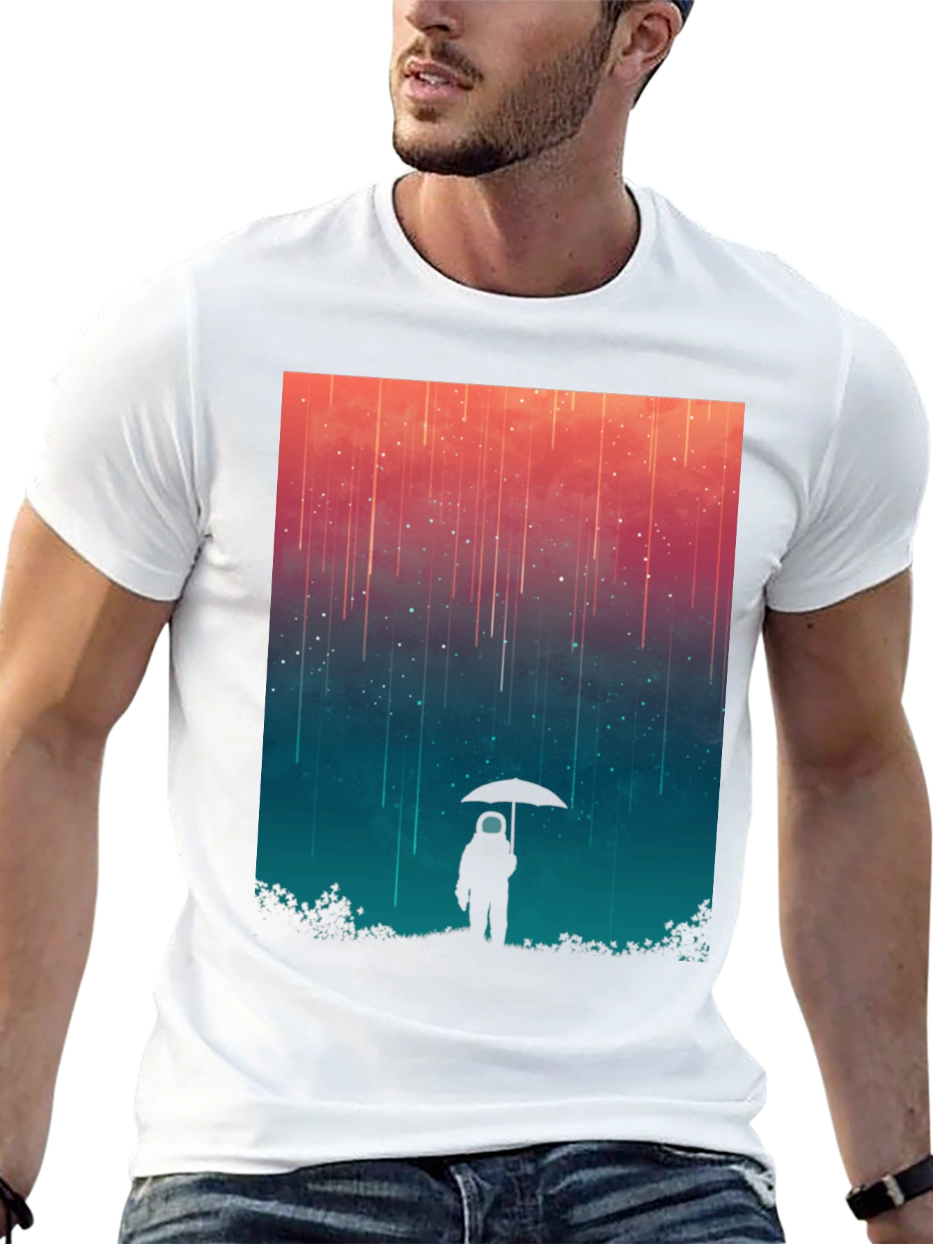 Astronaut Umbrella Graphic Tee - Stylish Black Cotton Shirt