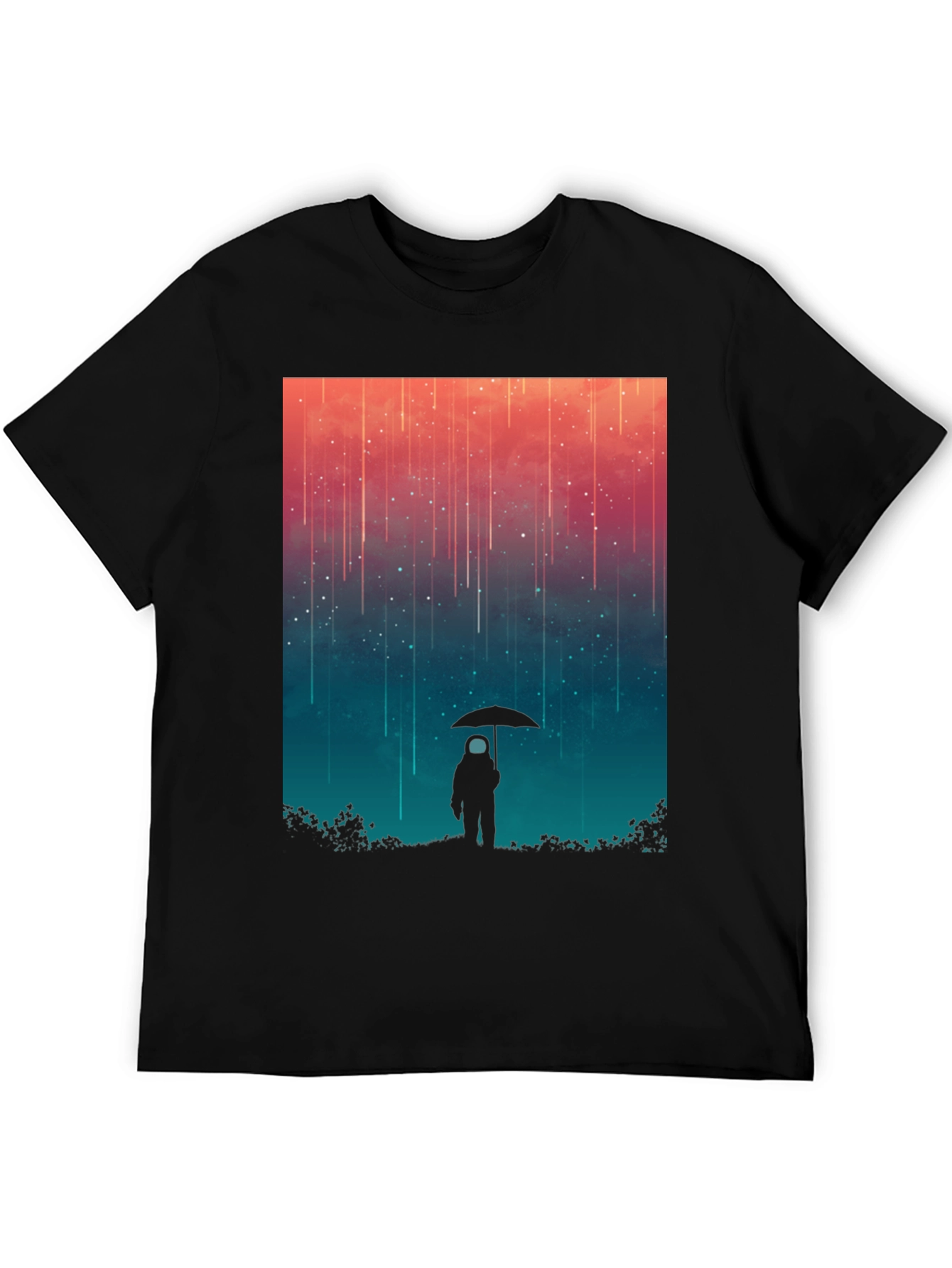 Astronaut Umbrella Graphic Tee - Stylish Black Cotton Shirt