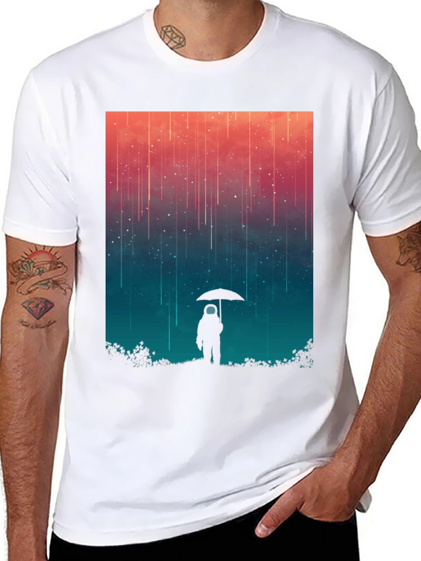Astronaut Umbrella Graphic Tee - Stylish Black Cotton Shirt