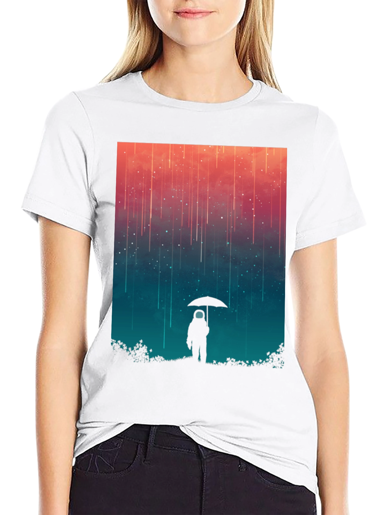 Astronaut Umbrella Graphic Tee - Stylish Black Cotton Shirt