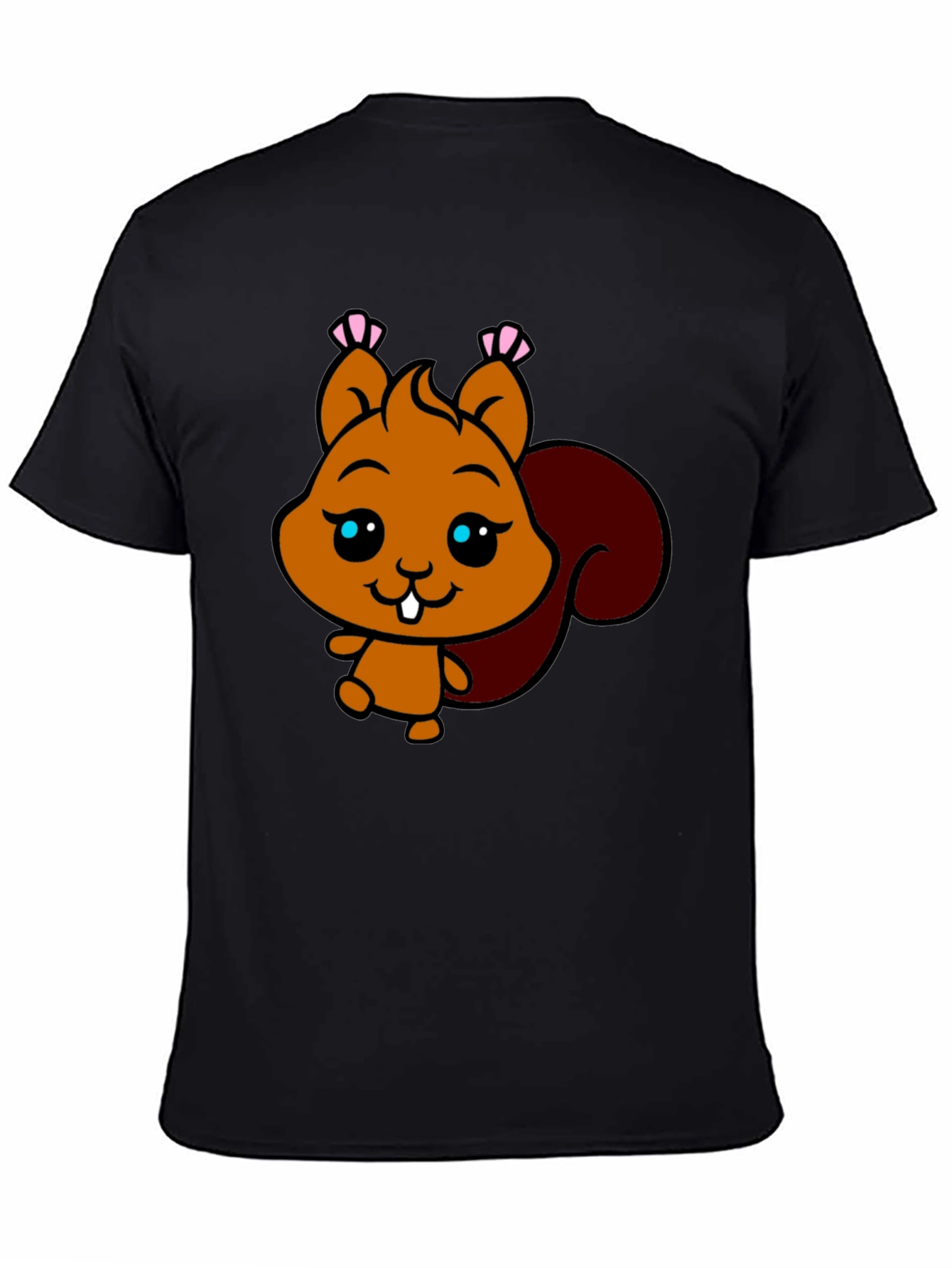 Cute Squirrel Graphic Tee - Black Cotton T-Shirt
