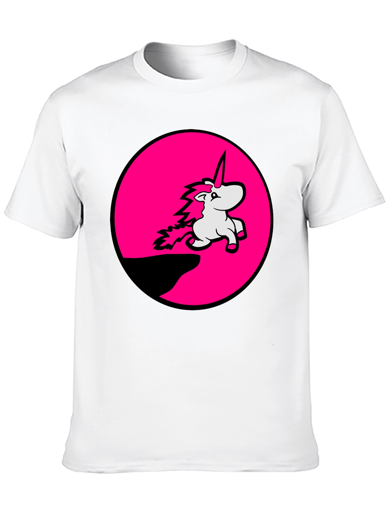 Unicorn Pink Circle Graphic Black T-Shirt
